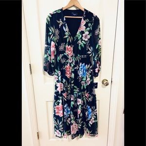 NWT Taylor black floral tiered chiffon maxi dress